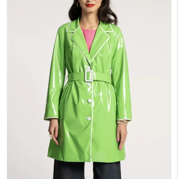 Frances Valentine Morton Rain Coat Vegan Leather Green Oyster - Picture 3 of 16